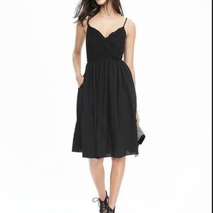 Banana Republic Pleated Cross V Neck Flare Summer Cocktail Party Dress Black 2P